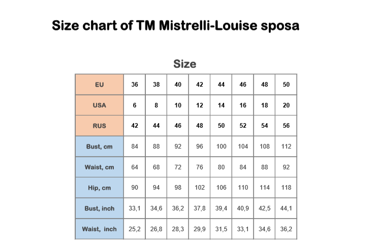Mistrelli-Louise sposa in Size charts